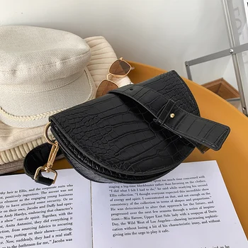 

Hong Kong Style Small Bags New Fashionable Retro Crocodile Pattern Crossbody Bag All-matching Ins Saddle Bag Shoulder Bags Women