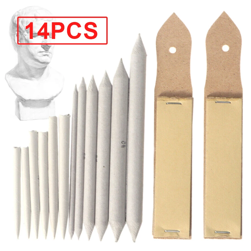 12pcs Blending Stumps and Tortillions Set with 2pcs Sandpaper Pencil Sharpener