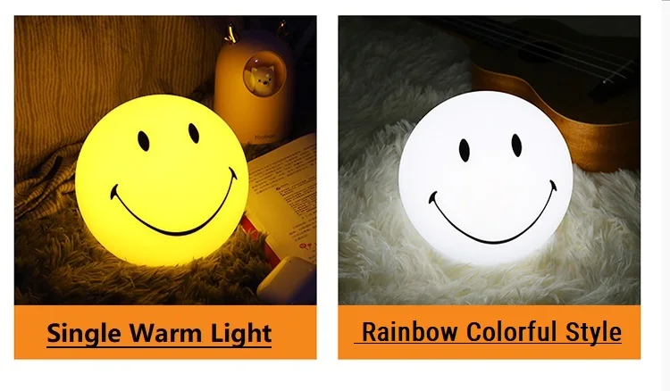 VIP New Creative Happy Face for Household Office Decoration Smile Lamp Rechargeable Bedroom Bedside Baby LED Small Night Lights childrens night lights