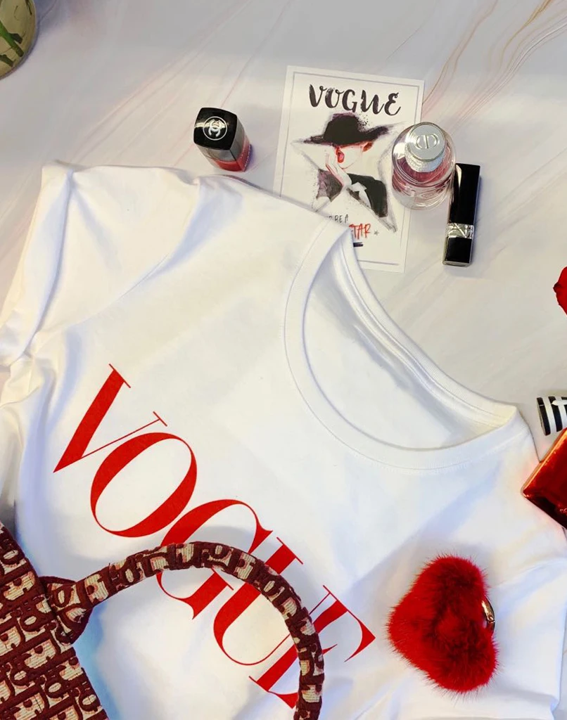 Summer New 2020 Fashion T shirt Women VOGUE letter print Harajuku Tshirt O-neck Short Sleeve T-shirt White Tops Female Clothing