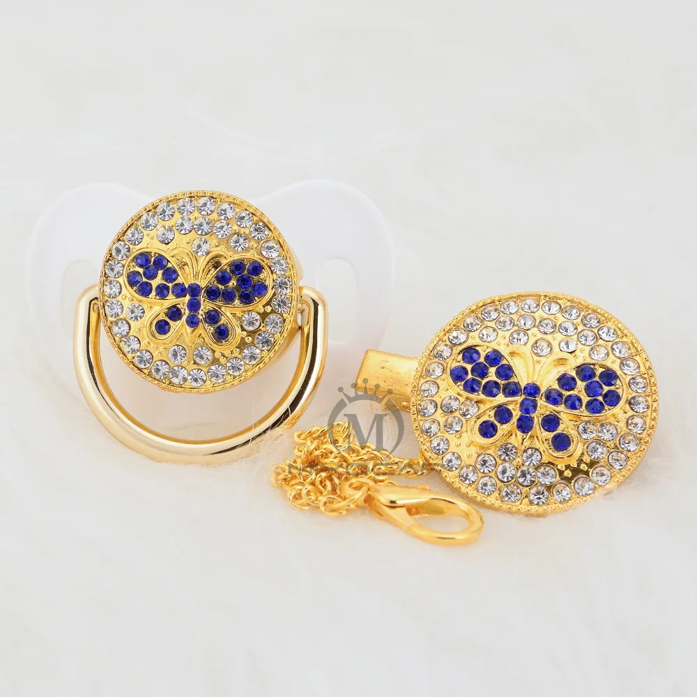 MIYOCAR Bling синяя бабочка соска и зажим набор соска держатель цепи bling бабочка соска уникальный дизайн ABBF-1