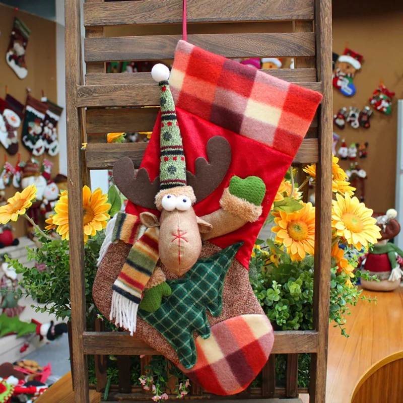 

Household Decoration Christmas Stockings Cute Candy Gift Bag Portable Elk Decor Christmas Decoration