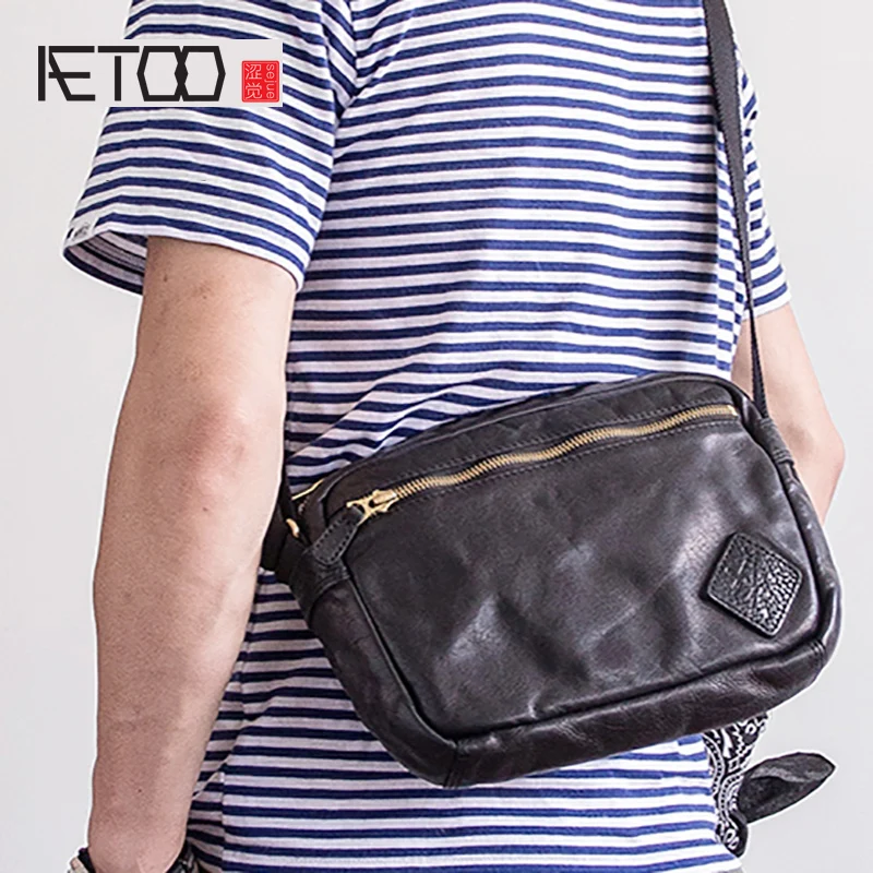 

BJYL Japanese-style oblique bag head cowhide all copper hardware male leather shoulder pack