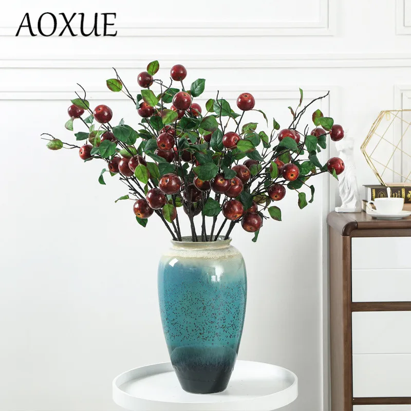

Artificial apple branch simulation plant fruit 5 heads apple Christmas home living room decoration fake flower 88cm Tree Branch