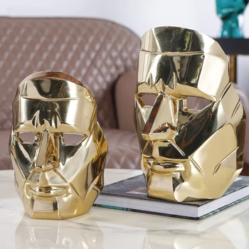 

Luxtry Hotel Model Room Brass Mask Statue Modern Creative Crafts Ornaments Golden Sculpture Office Living Room Art Decorative