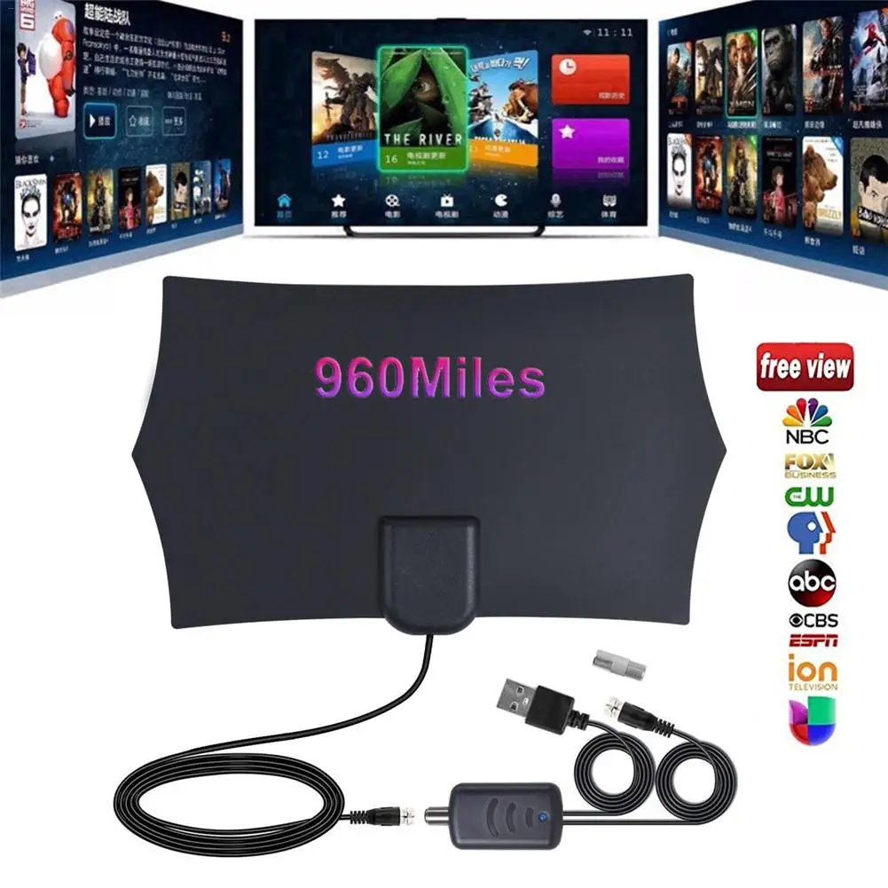 

4K Digital HDTV Aerial Indoor Amplified Antenna 960 Miles Range With HD1080P DVB-T2 Freeview TV For Life Local Channels Broadcas