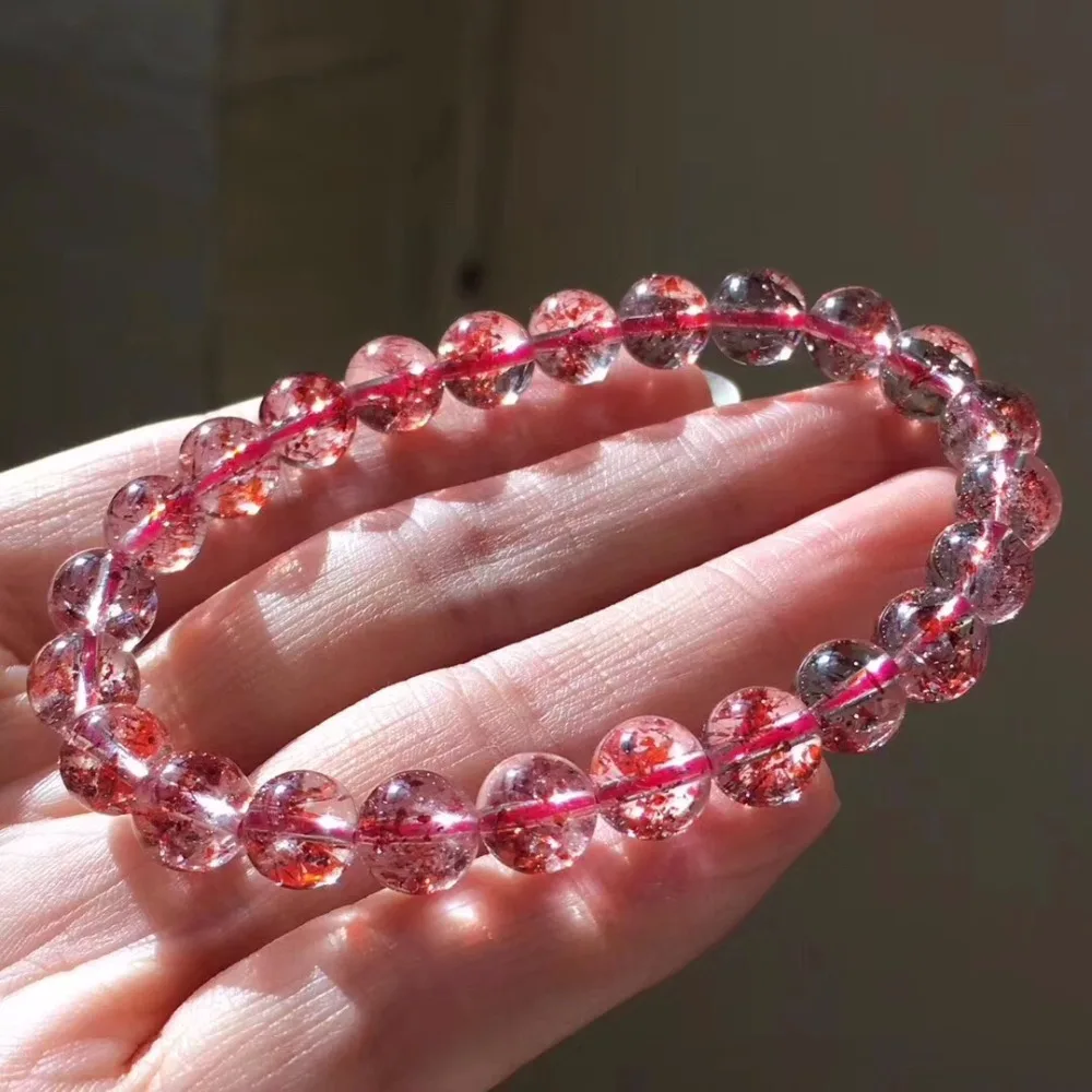 Сертификат 8 мм натуральный Lepidocrocite Rutilated браслет женщина леди супер 7 Мелодия Кристалл Круглый бисер стрейч-бижутерия AAAAAA