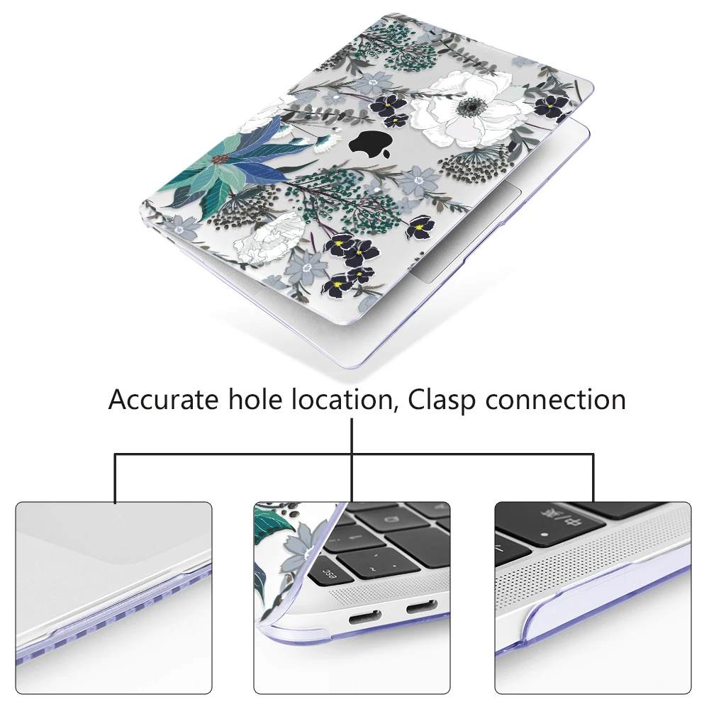 coque plastique rigide imprimé floral pour macbook air pro