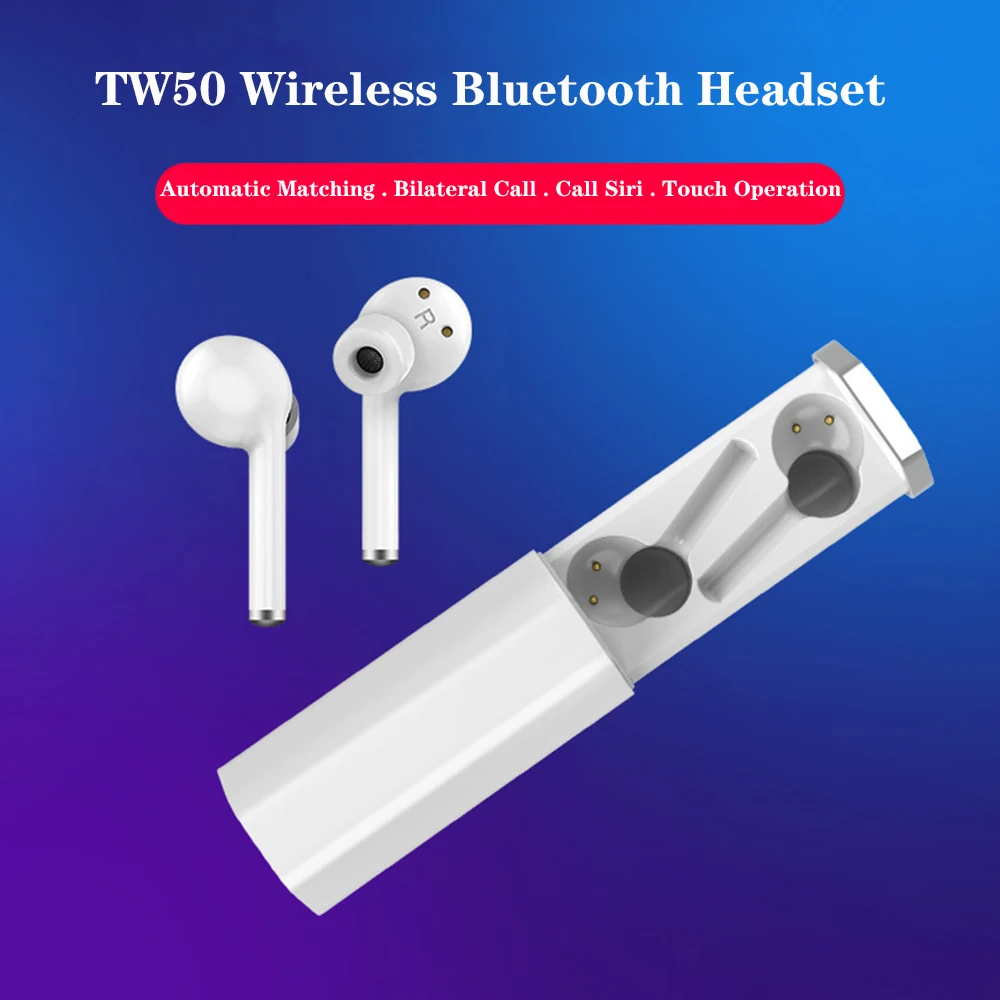 TW50 Bluetooth наушники HiFi стерео Бас шумоподавление Гарнитура двойной микрофон с зарядным устройством Беспроводные спортивные наушники