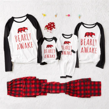 

2020 Family Matching Clothing Christmas Pajamas Set Bear Printing Tops Striped Pants Bottom Women Baby Kids Sleepwear Nightwear