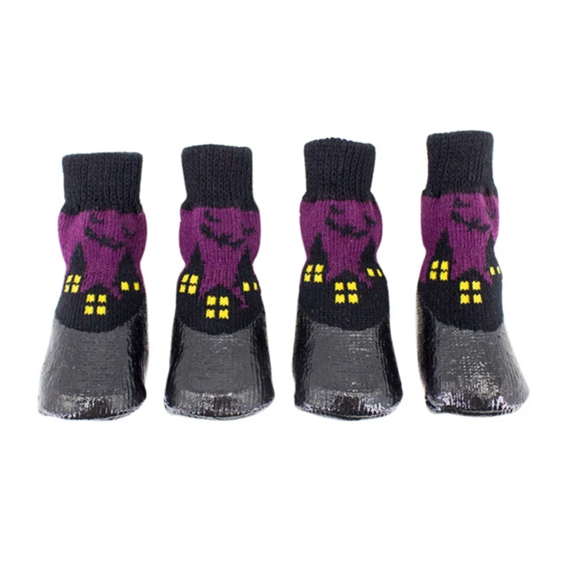 Водонепроницаемые Нескользящие фиолетовые носки для собак на Хэллоуин, резиновые протекторы для лап, маленькие для средних и больших собак, грязно защищенные Чехлы для ног