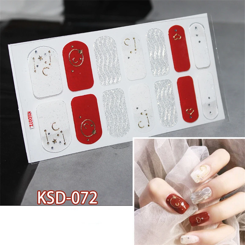 14tips/лист полное покрытие для ногтей наклейки-лак полоски однотонный нейл-арта украшения в форме сердца конструкции блеск порошок маникюрные Типсы - Цвет: KSD072