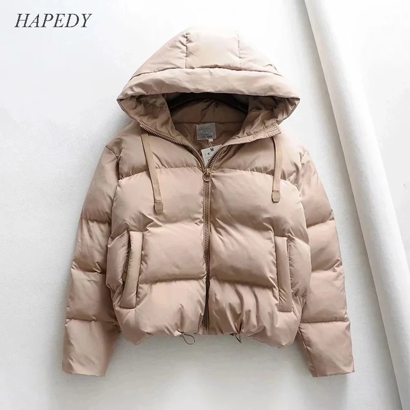 HAPEDY зимняя куртка для женщин пальто короткие парки с капюшоном Толстая теплая