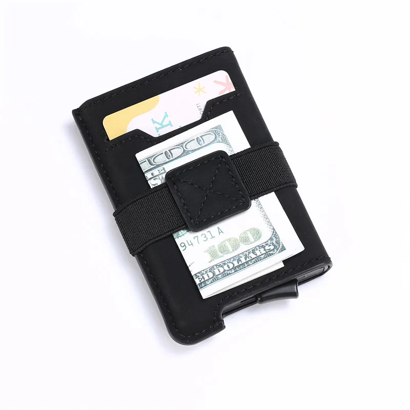 Bycobecy для мужчин RFID Блокировка кредитный держатель для карт минималистичный кошелек пропуск металлическая кожаная сумка для карт мужской тонкий держатель для банковской карты кошелек - Цвет: Black 198598