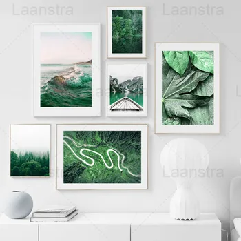 

Green Living Room Canvas Painting Forest Green Leaves Sea Water Sunshine Home Decoration Painting Boat Modern Wall Art Poster