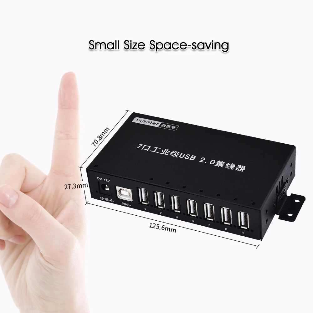 Sipolar metal 7 Ports USB 2.0 Charger Hub Multi Port USB Splitter With 12V 3A Power Adapter LED Indicator Mounting Bracket