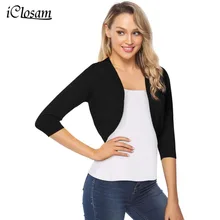 IClosam, сплошной цвет, Женский вязаный кардиган, короткое пальто, летнее, повседневное, рукав три четверти, ветрозащитная, Солнцезащитная шаль, одежда