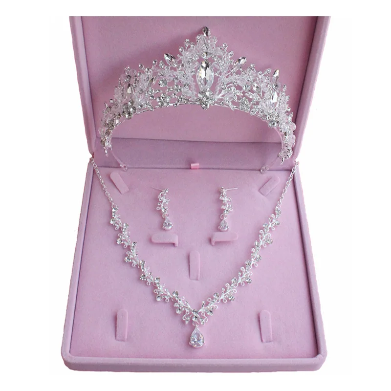 

Tanpell Three-piece Set Gemmed Floral Bridal Jewelry Necklace Tiaras Earrings Party Gift Wedding Engagement Jewelry Sets