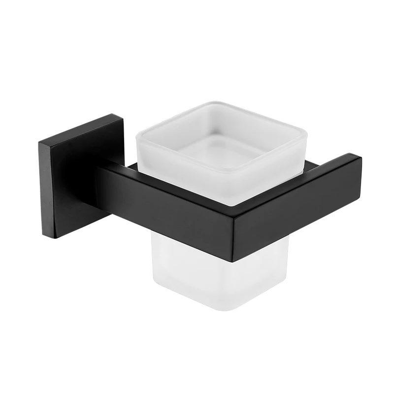 Matte Black Toothbrush Holder Tumbler Cup for Bathroom Wall Mounted Glass Toothpaste Holder Stainless Steel Accessories