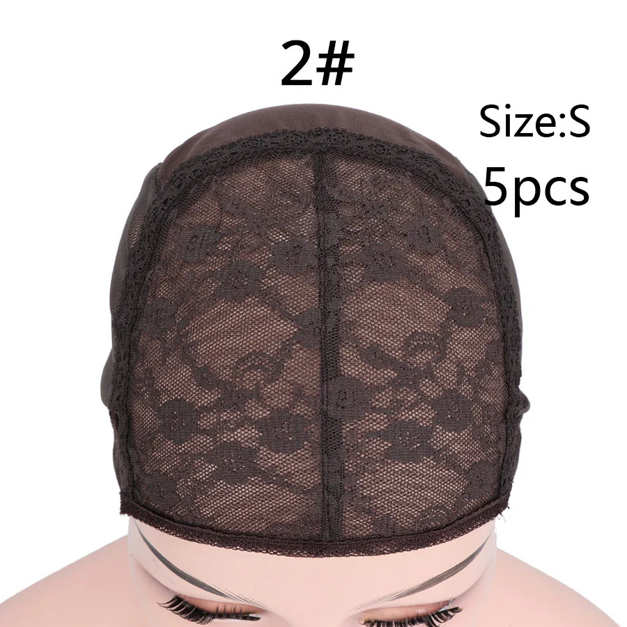 Черный коричневый топ стрейч швейцарские кружева Регулируемые парики, шапочки ткацкие сетки для изготовления париков для женщин девочек XL/L/M/S 5 шт./партия - Цвет: NO.2-S 5Pcs