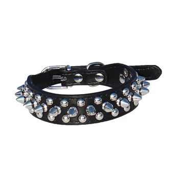 

Leather Spiked Studded Dog Collar 1" Wide for Small/X-Small Breeds and Puppies (Black, M: For Neck 8-10")