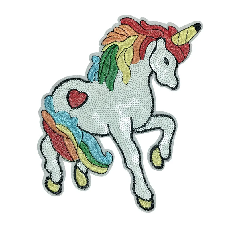 

1pc Rainbow Unicorn Bead Sequin Patch Iron on Patches for Clothing Heat Transfer for T-shirt Badges Applications DIY Appliques G
