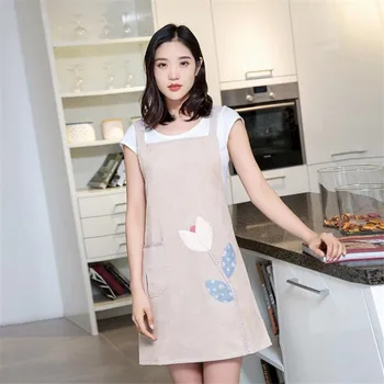 

Korean Style Apron Flower Printing Brief Adult Apron With Big Pocket Kitchen Baking Cooking Accessories Bib Aprons