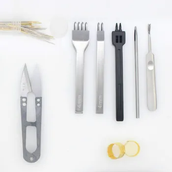 

10 Pcs/ Set Leather Tool Kit,simple Sewing Suitable for Leather Crafts Novice, Cutting Knife Punching Needle Wax Wire Scissors