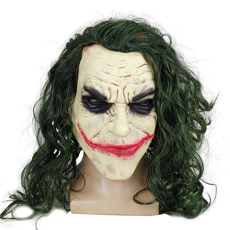 Джокер маска фильм Бэтмен Темный рыцарь ужас клоун косплей маска с зеленый парик волосы страшные Хэллоуин вечерние костюм, реквизит