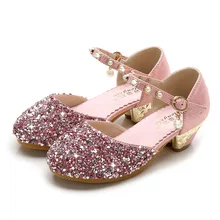 Детская обувь принцессы с блестками; обувь с бантом для девочек; яркие цвета; вечерние туфли на высоком каблуке без застежки; Танцевальная обувь для маленьких девочек
