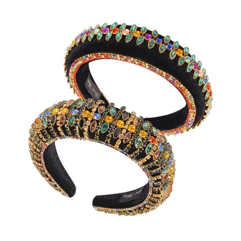 

Ms Headband European American Retro Temperament Thick Sponge Broad-brimmed Hairband Non-slip Color Rhinestone Hairpin Headdress