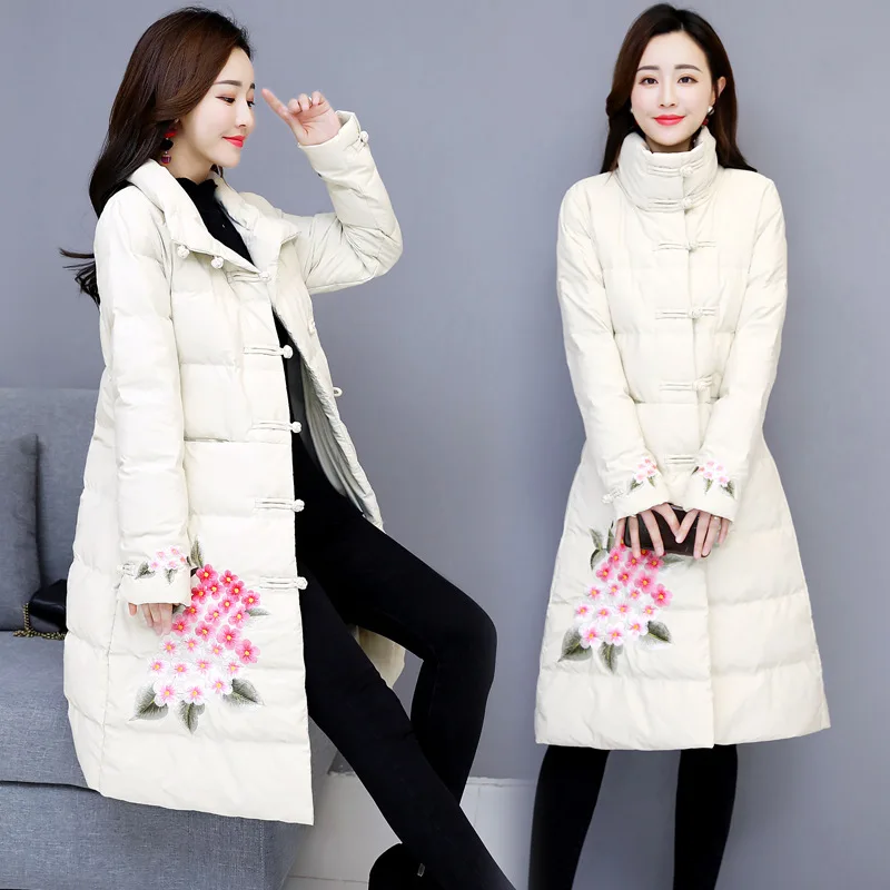 

Retro China Ethnic-Style WOMEN'S Dress Mid-length Cotton-padded Clothes 2018 New Style Winter Embroidered down Jacket Cotton-pad