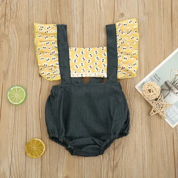 

baby clothes Newborn Infant Baby Girls Sleeveless Ruffle Bee Print Denim Romper Jumpsuit baby girl clothes