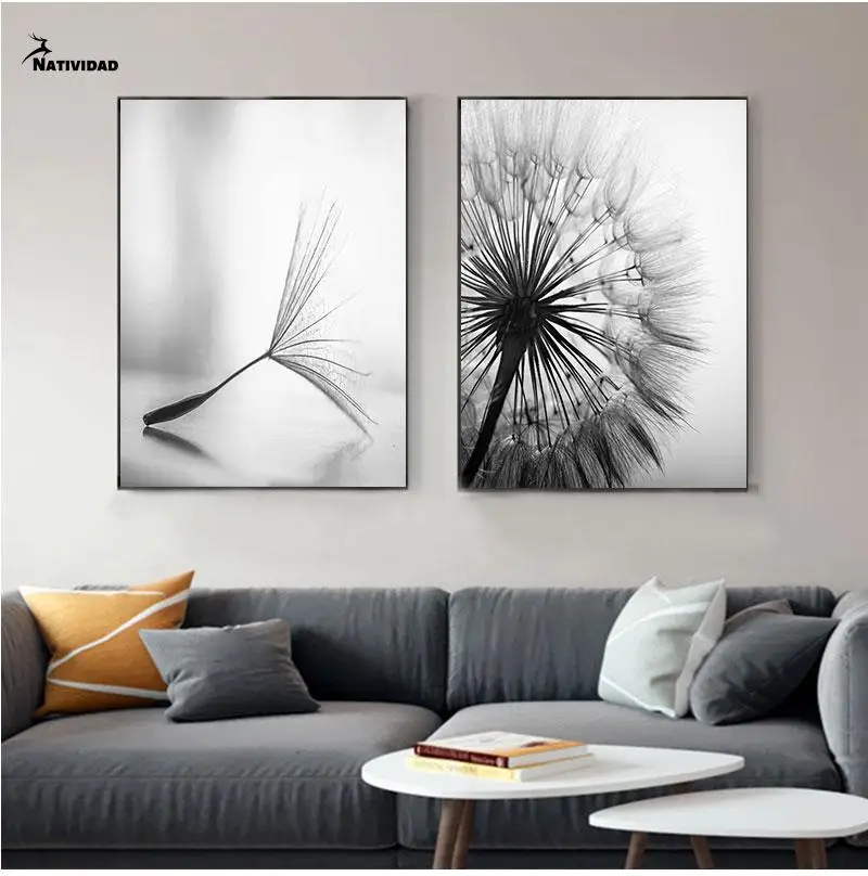 

Dandelion Flower Canvas Painting Modern Abstract Black White Art Pictures Living Room Wall Poster and Prints for Home Decor