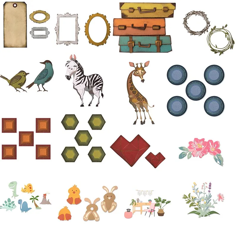 

Sizzix Colorize Meatl Cutting Dies Bird Giraffe Duck Rabbit Turtle Dinosaur Flowers Diecuts DIY Scrapbooking Embossing Card 08