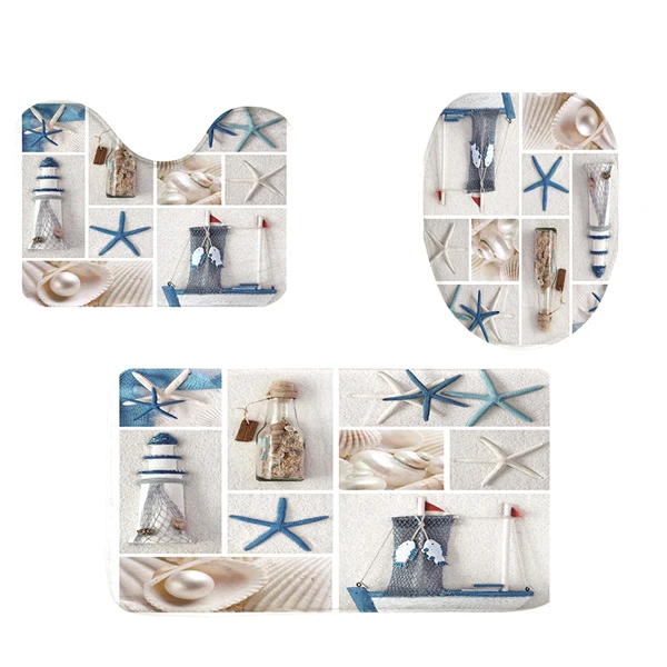 3pcs Mat Set G Творческий 3 шт./компл. Ванная комната Ванна наборы занавесок для душа Шторы морская черепаха печать прочный Водонепроницаемый коврик для крышки унитаза нескользящий коврик - Цвет: 3pcs Mat Set G