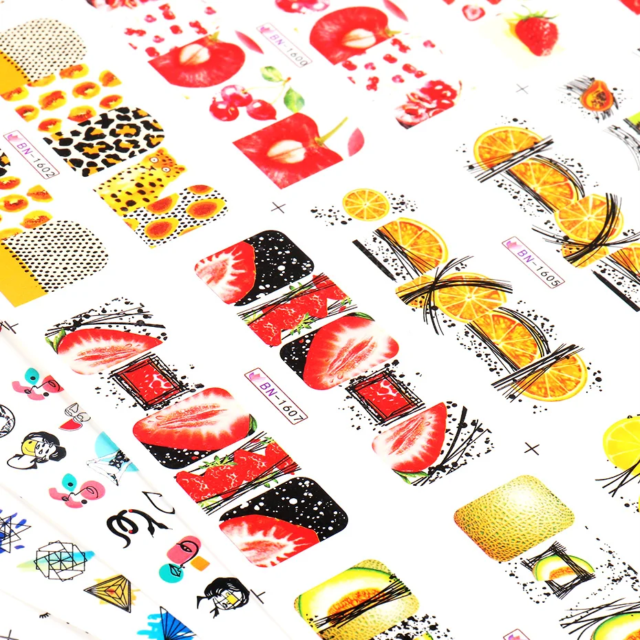 Watermark Slider Nail Sticker Strawberry Lemon Orange Summer Fruit Decal Nail Art Decoration Full Foils (8)