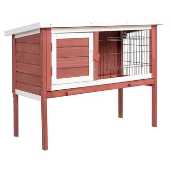 

Fir Wooden Rabbit Chicken Small Animal Cage House with Tray High Quality 40lbs Waterproof Slant Roof Pet Cages Houses PS6833
