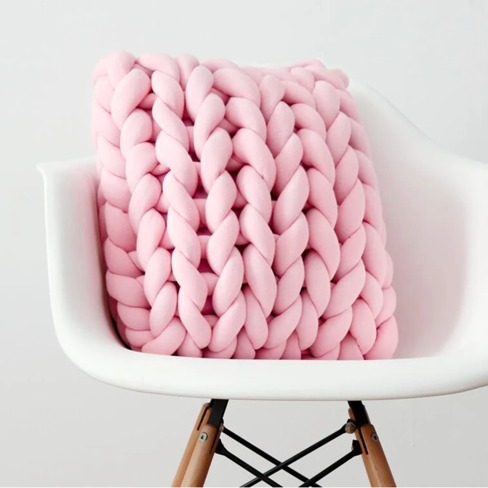 Baby Pink Современная однотонная квадратная Подушка Мягкая шерсть вязаная гостиная подушка мягкая плетёная 7 цветной коврик для домашнего декора D25 - Цвет: Baby Pink