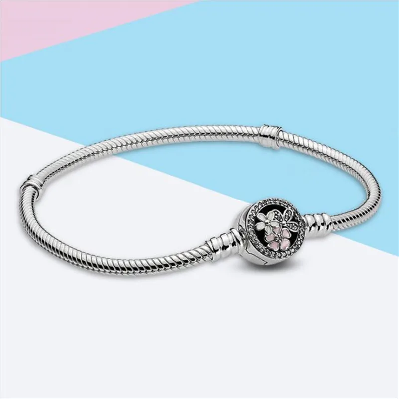 Браслеты с розовыми цветами, браслет Pandora Sieraden для женщин, ювелирное изделие, модная цепочка-змейка, браслеты Mary, аксессуары DIY
