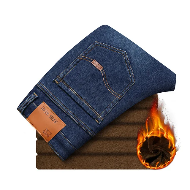 CHOLYL новые мужские спортивные флисовые теплые джинсы, высокое качество, известный бренд, Осень-зима, теплые джинсы из флока, Стрейчевые мягкие мужские джинсы - Цвет: blue