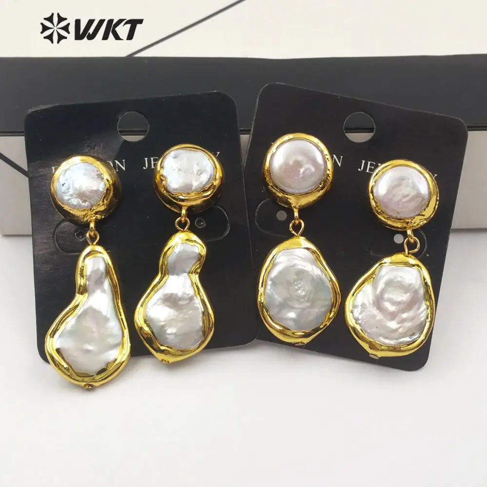 

WT-E560 WKT Gold Electroplated Freshwater Pearl Earrings Irregular Freshwater Pearl Women Fashion Earrings Jewelry