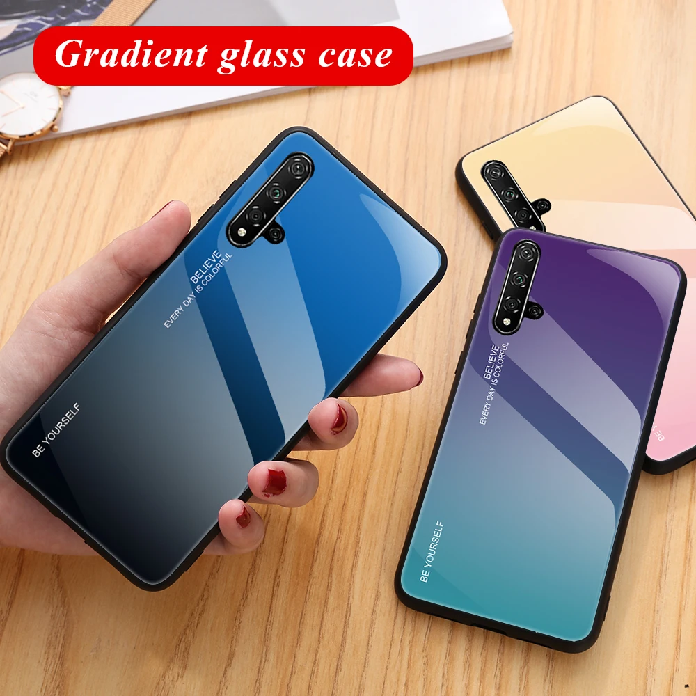 

Gradient Tempered Glass Case For Huawei P30 P20 Pro Mate 20 Lite Nova 5 Pro P Smart 2019 Colorful Cover For Honor 20 Pro 10i 8X