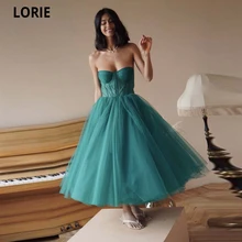 LORIE vestido De Noche verde plisado sin tirantes, vestido Midi plisado De tul para fiesta De graduación, 2021