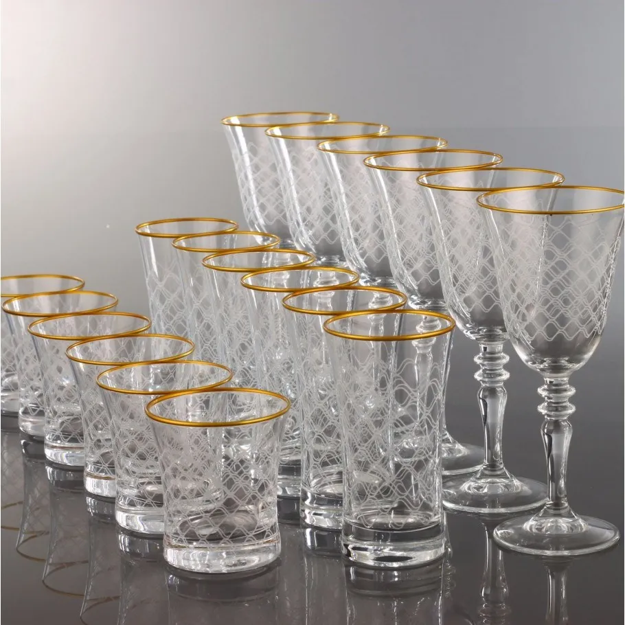 Pasabahce Crystal Looking gold Gilded Baradak Tackle Water Cup Beverage Goblet Tableware Sets |