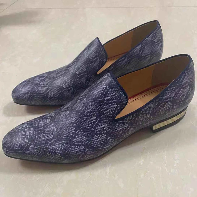 Luxury Fashion Formal Men Shoes Handmade Blue High Quality Printing Leather  Flats Male Party Dress Slip On Oxford Dress Shoes