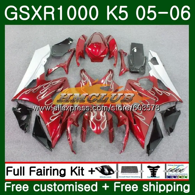 Комбинезоны для SUZUKI GSXR-1000 1000CC GSXR1000 05 06 11CL. 43 GSX R1000 05 06 K5 GSX-R1000 GSXR 1000 2005 2006 Лидер продаж, белые, красные обтекатели