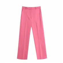 Aliexpress - Simple High Waist Straight Suit Pants Women Solid Colors Casual Tailored Trousers Candy Pink All-Match Commute Office Trousers