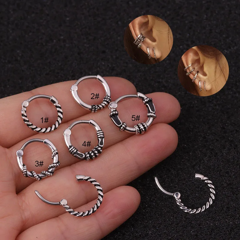 1PC Stainless Steel Vintage Silver Color Septum Hoop Nose Ear Piercing Jewelry Helix Cartilage Daith Snug Earring | Украшения и