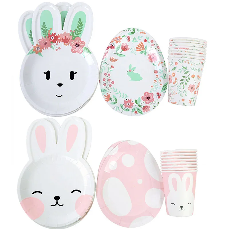 8pcs Spring Easter Rabbit Disposable Tableware Kids Birthday Party
